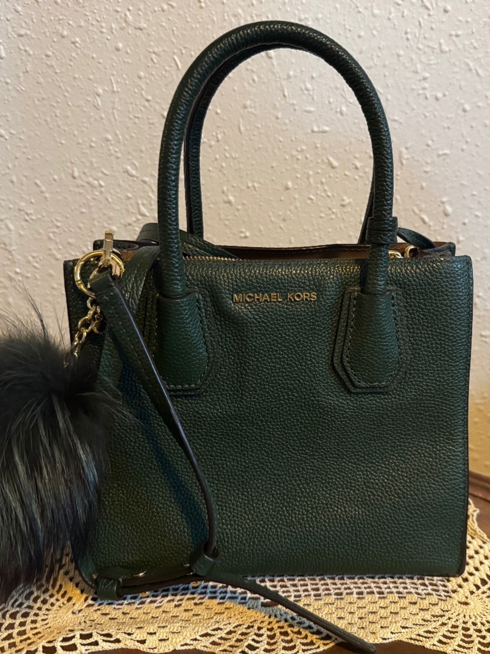 Michael Kors leather green purse with matching wallet